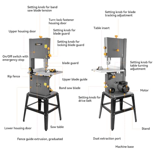 Hoteche 12-Inch Band Saw 7-Amp Two-Speed Benchtop with Stand for Woodworking and Metal Cutting, 1HP Hoteche