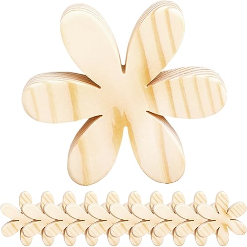 Wooden Craft DIY Kit - 10 Unpainted Wooden Flower Blanks with 6 Petals - Home Decor, Desk Decorations - Handmade Wooden Flower Blanks - Unfinished