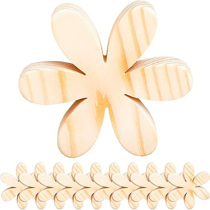 Wooden Craft DIY Kit - 10 Unpainted Wooden Flower Blanks with 6 Petals - Home Decor, Desk Decorations - Handmade Wooden Flower Blanks - Unfinished