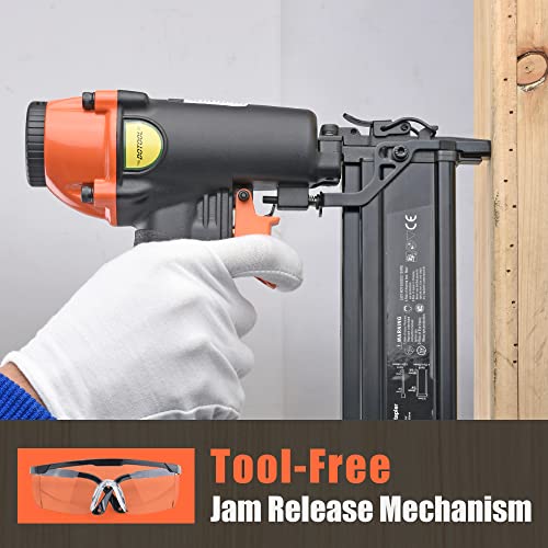 DOTOOL 18 Gauge Pneumatic Brad Nailer 2-in-1 Nail Accepts 5/8 to 2 Inch Brad Nails and 5/8 to 1-5/8 Inch Crown Staples Tool-Free Air-powered Nail Gun DOTOOL