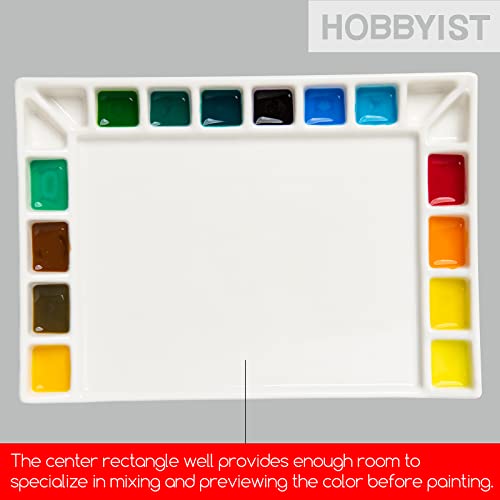 MEEDEN 18-Well Porcelain Artist Paint Palette, Mixing Art Ceramic Watercolor Paint Palette for Watercolor Gouache Acrylic Oil Painting, Rectangle 8 MEEDEN