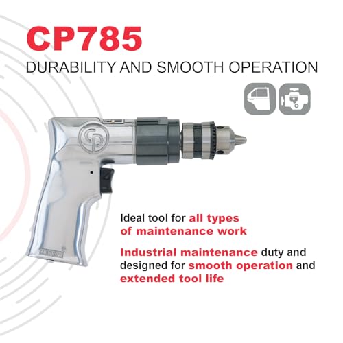 Chicago Pneumatic CP785 - Air Power Drill, Power Tools & Home Improvement, 3/8 Inch (10 mm), Keyed Chuck, Aluminum Housing, Pistol Handle, 0.5 HP / - WoodArtSupply