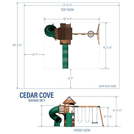 Backyard Discovery, Cedar Cove Wood Swing Set, Playground Fort, Chalkboard, Telescope, Dual Slide, Kitchenette, Wide Swing Lanes, 5ft Rock Wall, Step Backyard Discovery
