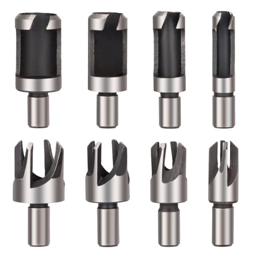 8Pcs Wood Plug Cutter Drill Bit Set, High Carbon Steel Titanium Coated Woodworking Chamfer Drill Bits Straight and Tapered Taper 6mm/ 10mm/ 13mm/ Hozzwhoo