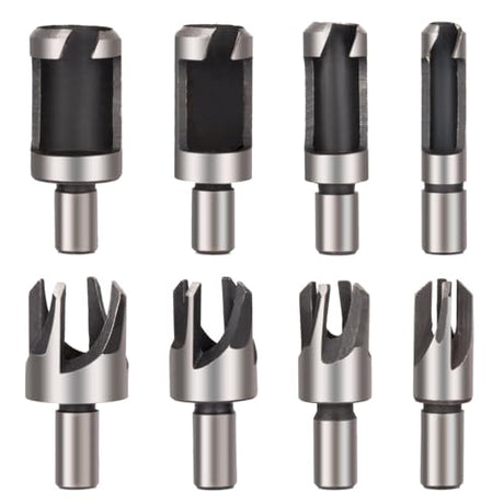 8Pcs Wood Plug Cutter Drill Bit Set, High Carbon Steel Titanium Coated Woodworking Chamfer Drill Bits Straight and Tapered Taper 6mm/ 10mm/ 13mm/ Hozzwhoo