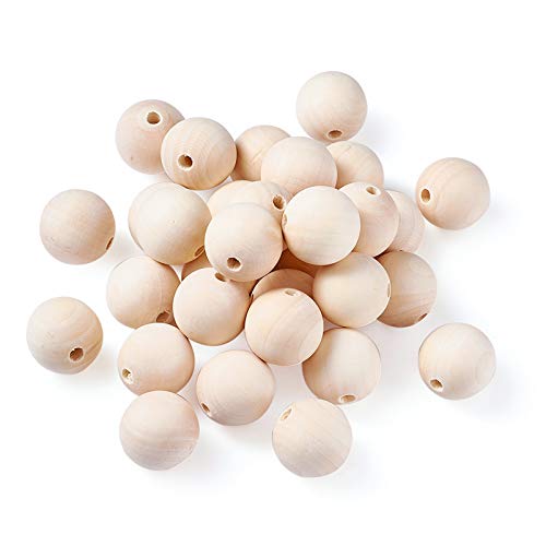 Craftdady 50Pcs 40mm Natural Wood Beads Unfinished Round Wood Loose Beads Large Hole Wooden Ball Spacer Beads for Jewelry Craft Making Home Party Craftdady