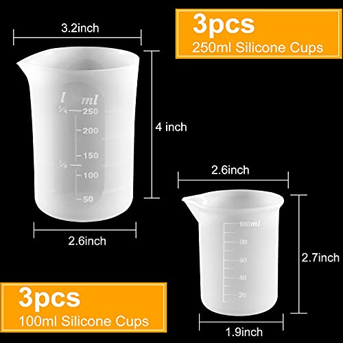 Coopay 100ml 250ml Silicone Measuring Cups for Resin Non-Stick Mixing Cups Glue Tools, Precise Scale for for Resin DIY Craft Jewelry Making, 6 PCS Coopay