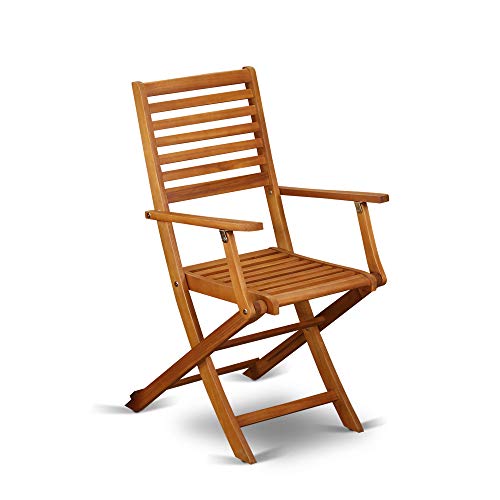 East West Furniture BBSCANA Beasley Folding Patio Dining Chairs with Arm Rest-Acacia Wood, Set of 2, Natural Oil East West Furniture