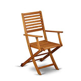 East West Furniture BBSCANA Beasley Folding Patio Dining Chairs with Arm Rest-Acacia Wood, Set of 2, Natural Oil East West Furniture