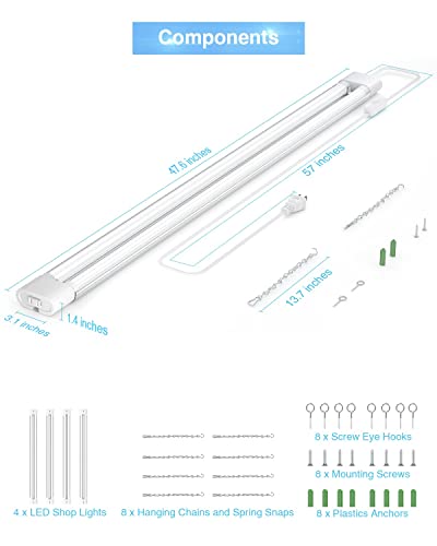 Ensenior 4 Pack Linkable LED Utility Shop Light, 4 FT 4400lm, 36W Equivalent 280W, 5000K Daylight, 48 Inch Integrated Fixture for Garage&Workbench, - WoodArtSupply