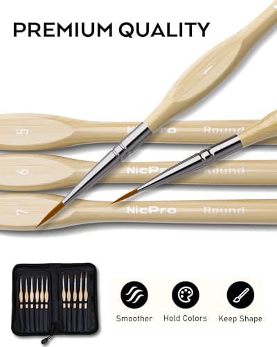 Nicpro 11 Pack Miniature Paint Brushes, Professional Fine Tip Detail Paint Brush, Artist Detail Brushes Set for Watercolor Oil Acrylic, Craft, Nicpro