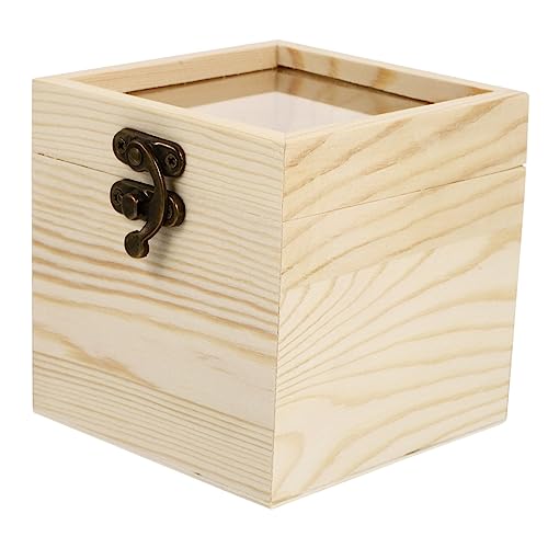 Yardenfun 1pc Wooden Box with Glass Lid Glass Jewelry Keepsake Jewelry Container Earring Display Holder Unfinished Wooden Chest Wedding Decorations Yardenfun