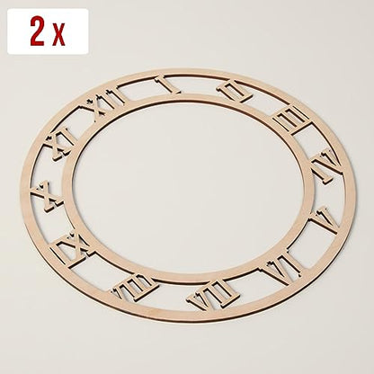 2pcs Unfinished DIY Wall Clock with Roman Numerals for Arts & Crafts, DIY Projects - 9.4 In - Make Your Own Clock Wall Decor, Clock Face DIY Home - WoodArtSupply