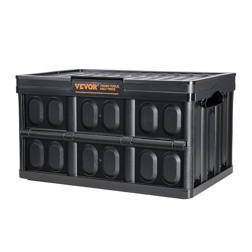 VEVOR 45L Collapsible Storage Bins with Lids 3 Packs, Stackable Utility Crates with Handles, Large Folding Containers for Organizing Tools, Toys, VEVOR