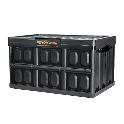 VEVOR 45L Collapsible Storage Bins with Lids 3 Packs, Stackable Utility Crates with Handles, Large Folding Containers for Organizing Tools, Toys, Book