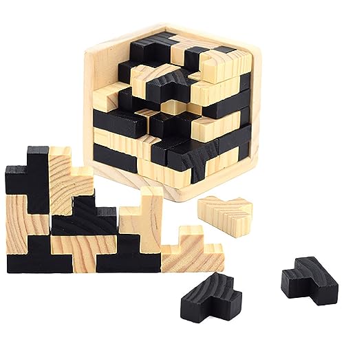 Wooden Brain Teaser Puzzle Cube Wooden Puzzles T-Shaped Jigsaw Logic Puzzle Educational Toy for Kids and Adults by AHYUAN (Black and Natural) Ahyuan