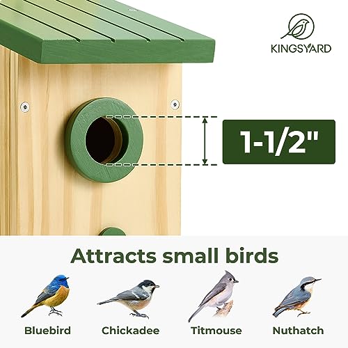 Kingsyard Classic Bird House with Prdator Guard, Bluebird Wren Chickadee Viewing House, Wooden Nesting Box for Outdoor Garden Patio, Green Kingsyard