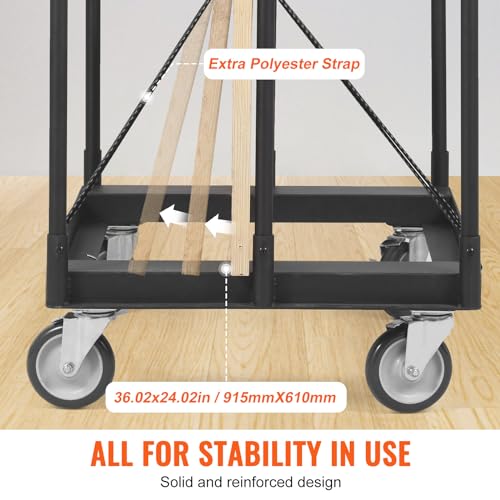 VEVOR Drywall Cart, 1500 LBS Panel Dolly Cart with 36.02" x 24.02" Deck and 5" Swivel Wheels, Heavy-Duty Drywall Sheet Cart, Handling Wall Panel, VEVOR