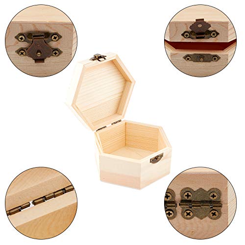 GORGECRAFT 4PCS Unfinished Wood Box Hexagon Wooden Storage Box with Hinged Lid and Front Clasp for DIY Easter Arts Hobbies Jewelry Box, 3.6 x 3.4 - WoodArtSupply