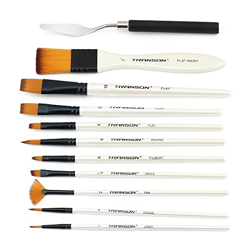 Transon Paint Brush Kit 10pcs Art Brushes and 1 Paint Spatula with Brush Case - WoodArtSupply