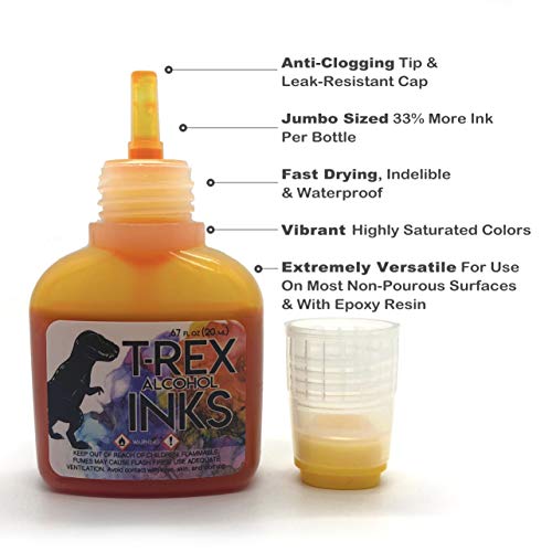 T-Rex Inks Premium Alcohol Inks Starter Set- 12 Vibrant XL Colors - Alcohol Ink for Epoxy Resin Dye, Painting, Tumbler Making & More - Storage Box &