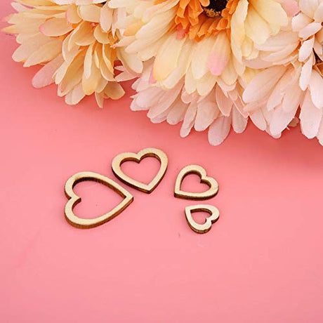 200Pcs Hollow Heart Shape Wood Craft, Unfinished Wooden Heart Cutout Shape Natural Hand-Made Home Decoration Wooden Embellishments 10-30mm(200Pcs) HEEPDD