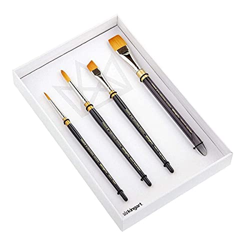 KINGART Original Gold Series Premium Golden Taklon Multimedia Artist Brushes, Painting Tools for Oil, Acrylic, Watercolor and Gouache, Gift Box, Set KINGART