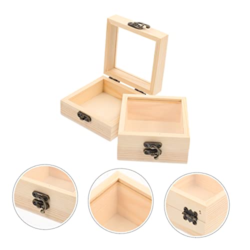COHEALI 4 pcs moisennette Jewelry Treasure Box hinged Cover Container European Style Glass Wooden Storage Bins Bracelet Holder Treasure Chest Wedding COHEALI