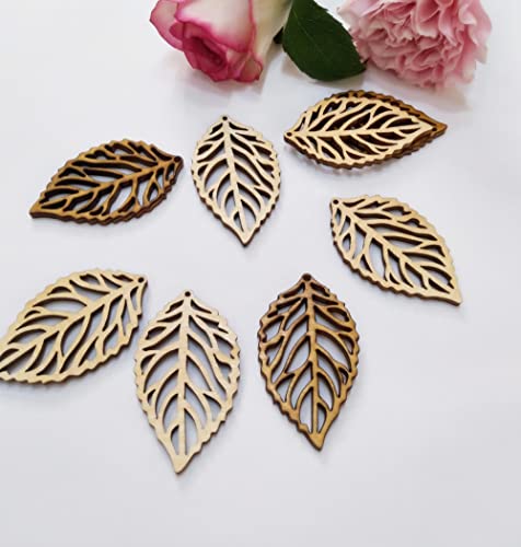 30pcs Wood Leaf Cut Out Earring Blanks, DIY Unfinished Laser Cut Natural Wood Earrings Blank for Jewelry Makers Supplies and Crafting (2'') XIAOYUE