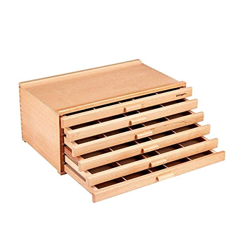 KINGART 723N Wood 6-Drawer Artist SUPPLY STORAGE BOX, 15-3/4” W x 10” D x 6-1/2” H, Natural Finish, Storage for Art Materials including Paint Tubes, KINGART