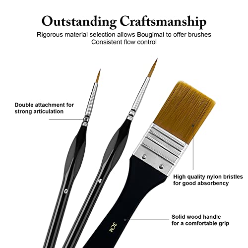 Bougimal 32 Pieces Paint Brush Set, Artist Series, Nylon Bristles with Round, Filbert, Flat, Fan, Angle, Fine Detail Brush, Suitable for Artists and Bougimal