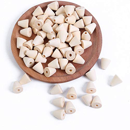 HEALLILY Natural Wood Beads Cone Shaped Beads Wooden Loose Spacer Beads for DIY Craft Handmade Jewelry Accessories 50Pcs