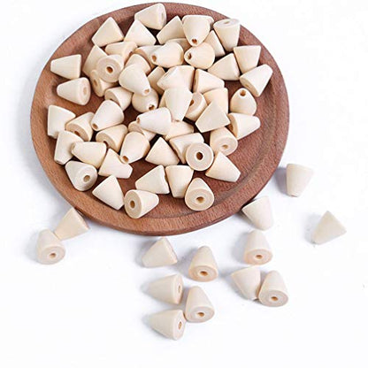 HEALLILY Natural Wood Beads Cone Shaped Beads Wooden Loose Spacer Beads for DIY Craft Handmade Jewelry Accessories 50Pcs