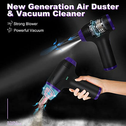 Electric Air Duster Computer Vacuum, 15000mAh Rechargeable Compressed Air Duster, 3-Gear to 78000RPM Air Blower, 17000PA Suction Handheld Vacuum for - WoodArtSupply