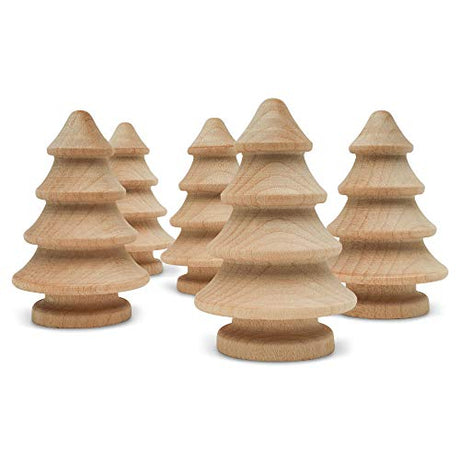 Mini Wooden Christmas Tree 2 inch, Pack of 10 Unfinished Wood Miniature Trees for Christmas Crafts, Peg People, Nature Table, and Small World Play, Woodpeckers