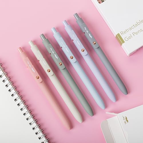 Mr. Pen- Retractable Gel Pens with Rose Gold Ring and Ball, 6 Pack, Morandi Barrels, Japanese Black Gel Pens, Fast Dry, Gel Pens Fine Point 0.5mm, Mr. Pen
