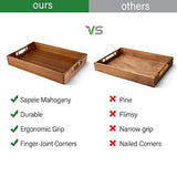 LotFancy Wood Serving Tray, 17x13”, Sapele Mahogany Large Food Tray with Gold Handles, Decorative Wooden Tray for Living Room, Ottoman, Coffee Table, LotFancy