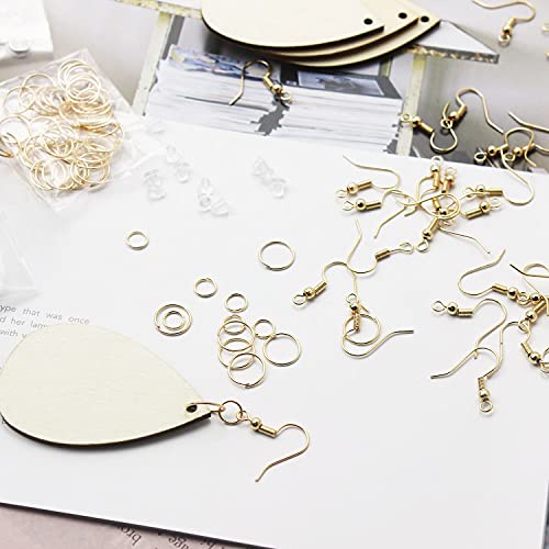 Ourart 500 Pcs Unfinished Wooden Earrings, 100Pcs Blank Natural Wood Pendants100 Pcs Earring Hooks, 200 Pcs Jump Rings and 100 Pcs Earrings Backs for Ourart