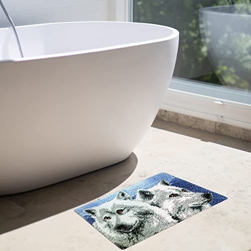 Ciieeo Carpet Making Kit Christmas Printed Canvas DIY Bathmat Rug Making Kit Yarn Hand Woven Rug Blue DIY Floor Mat Unfinished White Tapestry DIY Rug Ciieeo