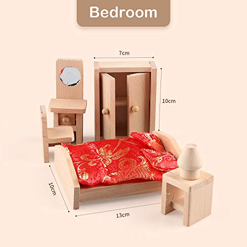 5 Set Dollhouse Furniture Accessories Wooden Bathroom/Living Room/Dining Room/Bedroom/Kitchen House 6 Family Doll Decoration Pretend Play Kids Gemileo