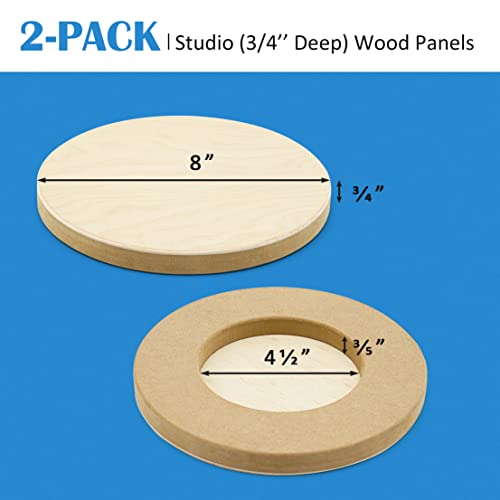 Unfinished Round Birch Wood Canvas Panels Kit, Falling in Art 2 Pack of 8’’ Studio 3/4’’ Deep Cradle Boards for Pouring Art, Crafts, Painting, and