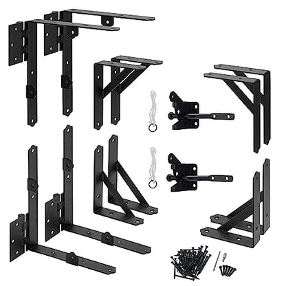 HILLMASTER 2 Set Anti Sag Gate Frame Kit Gate Corner Brace Bracket Heavy Duty Adjustable Gate Hardware with Gate Latch for Wooden Fences,Driveway