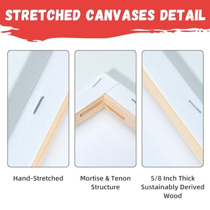 Stretched Canvas, Multi Pack 4x4, 5x7, 8x10, 9x12, 11x14, 15 Set Artist Canvases Frame Board Panels, 100% Cotton Blank Canvase Oil Acrylic Watercolor - WoodArtSupply