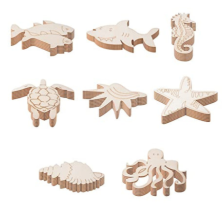 48PCS Unfinished Wood Ocean Animal Cutouts for Kids,Wooden Painting Bulk Crafts for Kids to Paint,Sea Animal Life Cutouts for Home Decoration DIY QDXATIVP