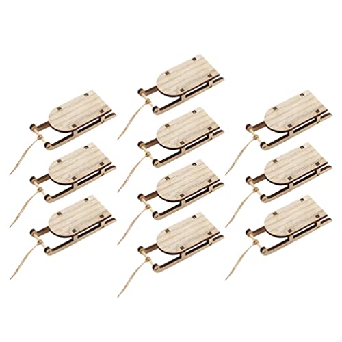 VOSAREA 10Pcs Christmas Sled Ornaments Unfinished Wood Miniature Ski Snow Sleigh Hanging Pendant Centerpiece for Xmas Tree Outdoor Indoor Wall Decor VOSAREA