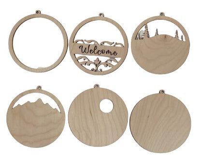 Decorative Scene Welcome Round Sign 6 Pieces Laser Cut Out Unfinished RND2 - WoodArtSupply