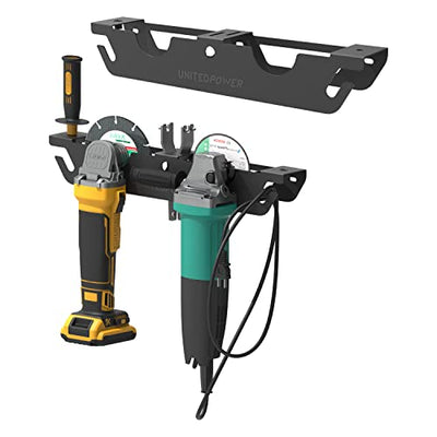 UNITEDPOWER Angle Grinder Holder - 2 Bay Angle Grinder Rack/Stand Storage Rack with Cord Hanger, Wall mount Bracket for Cutters Polishers, Garage and
