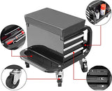HPDMC Mechanic Stool with Wheels, 350lbs Capacity Workshop Creeper Seat with Tool Storage, Heavy Duty Rolling Tool Box Chair with Drawers HPDMC