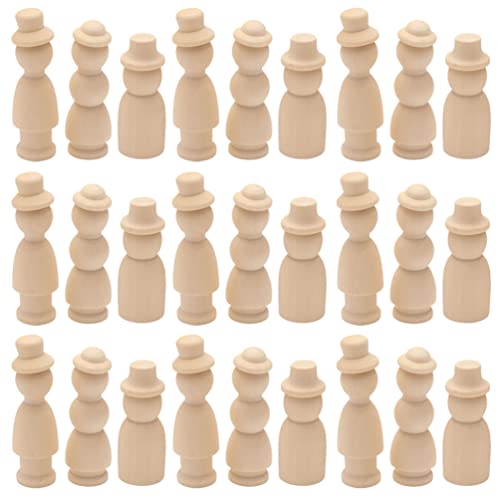 LIFKOME Children Toys 30Pcs Unfinished Wooden Peg Dolls, Wooden Figures to Paint Unfinished Wood Peg Dolls with Hats Wooden Figures Peg Dolls for DIY LIFKOME