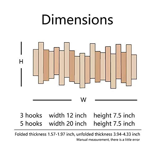 DESAINOPH® Wooden Coat Rack Wall Mounted Sticks Multi Rack Solid Handmade Natural Walnut Wood Artwork with 5 Flip-Down Unique Modern Hooks for Coats - WoodArtSupply